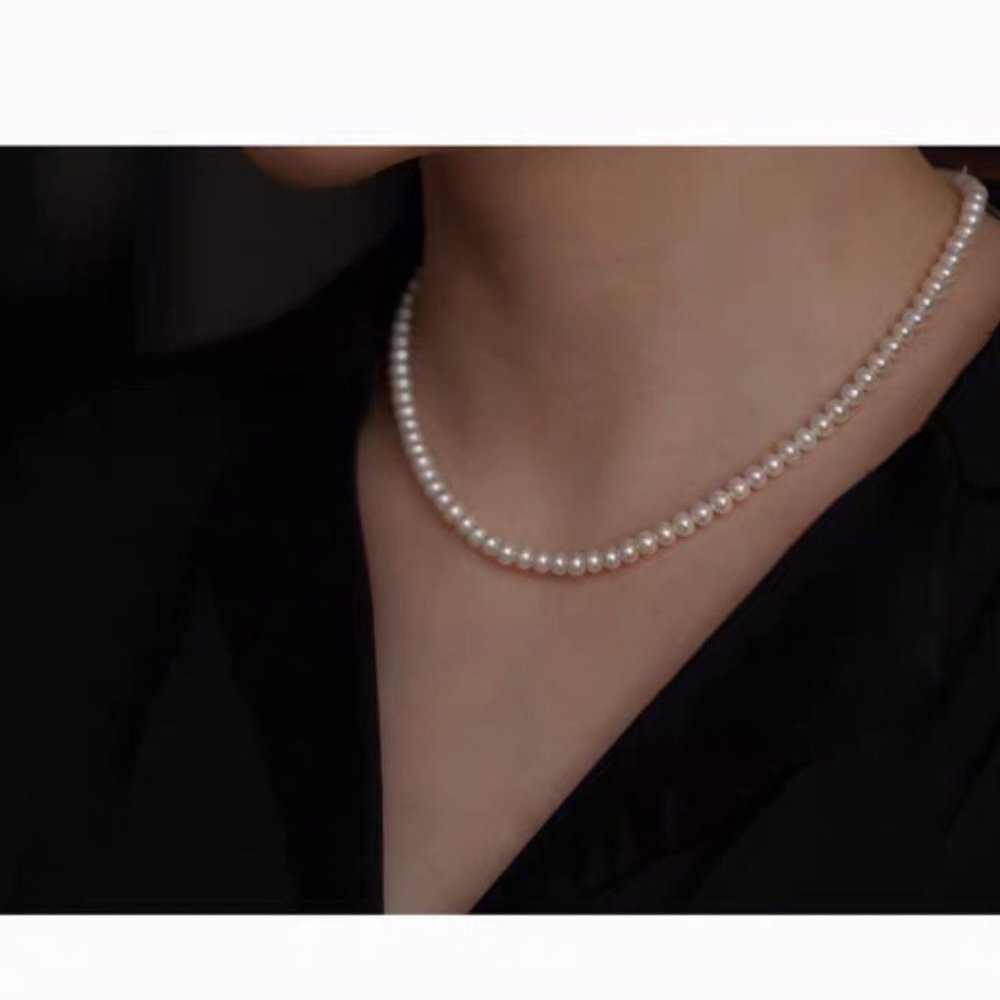 4-5mm White Potato Freshwater Pearl Necklace Silve